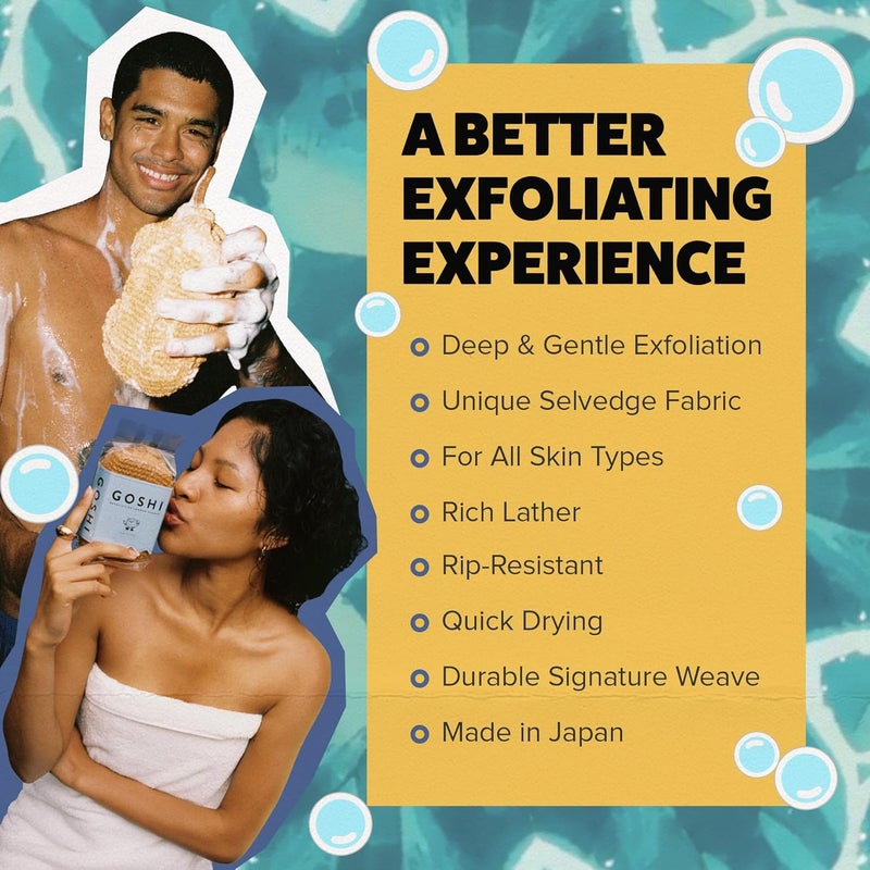 GOSHI Exfoliating Shower Sponge - Rip-Resistant, Rapid-Drying Exfoliating Bath Sponge for All Skin Types - Marigold Yellow - Made in Japan - Image 3